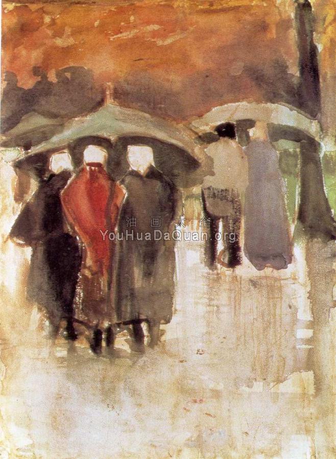 打着伞的女人们 - 文森特·威廉·梵高